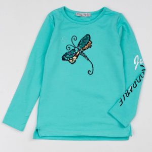 Mint blouse for girl with sequin butterfly