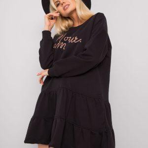 Cassie Ruffle Black Sweatshirt Dress