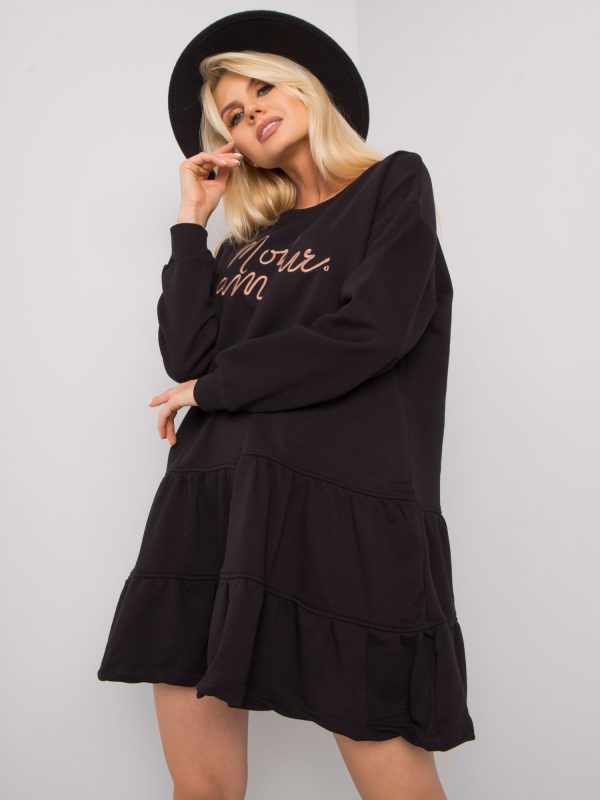 Cassie Ruffle Black Sweatshirt Dress