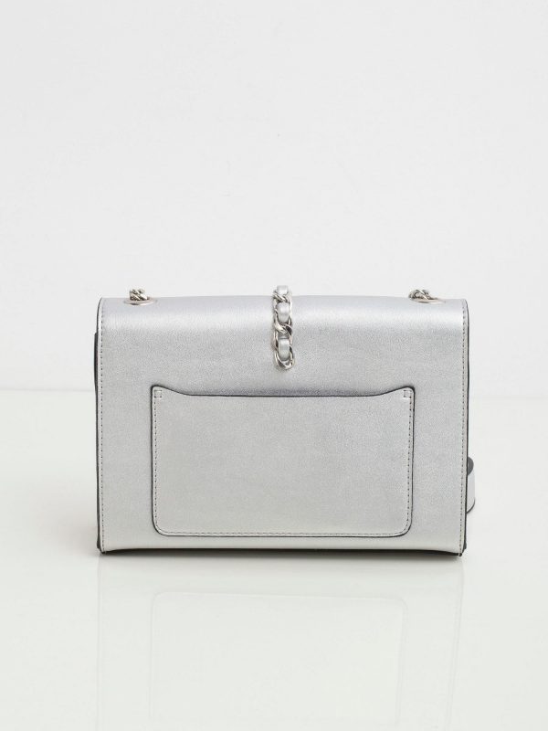 Silver handbag on chain