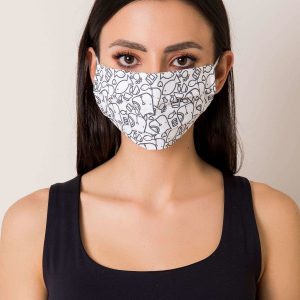 White and black protective mask with print