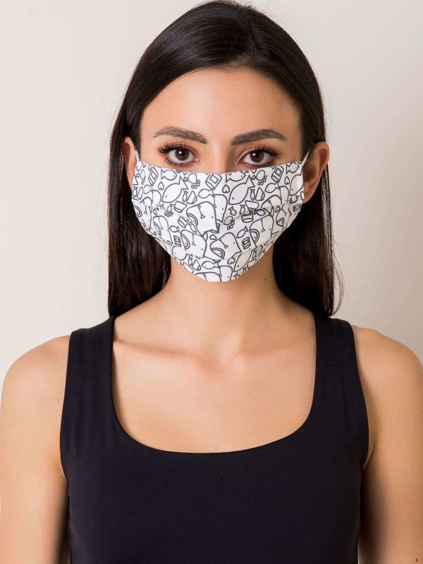 White and black protective mask with print