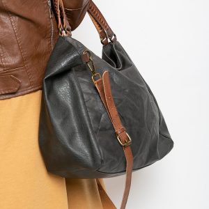 Black large bag made of eco leather