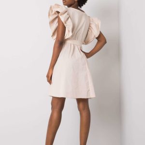 Beige dress with decorative sleeves Sheila