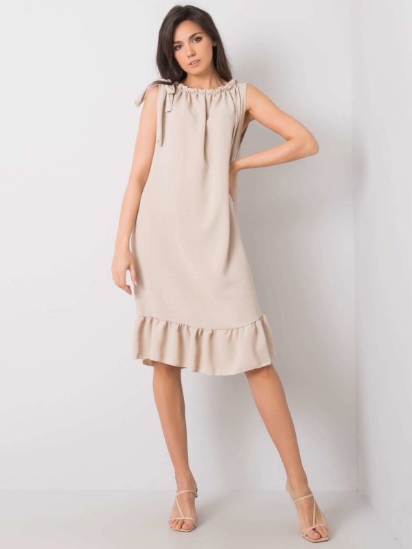 Beige dress with flounce Domenica