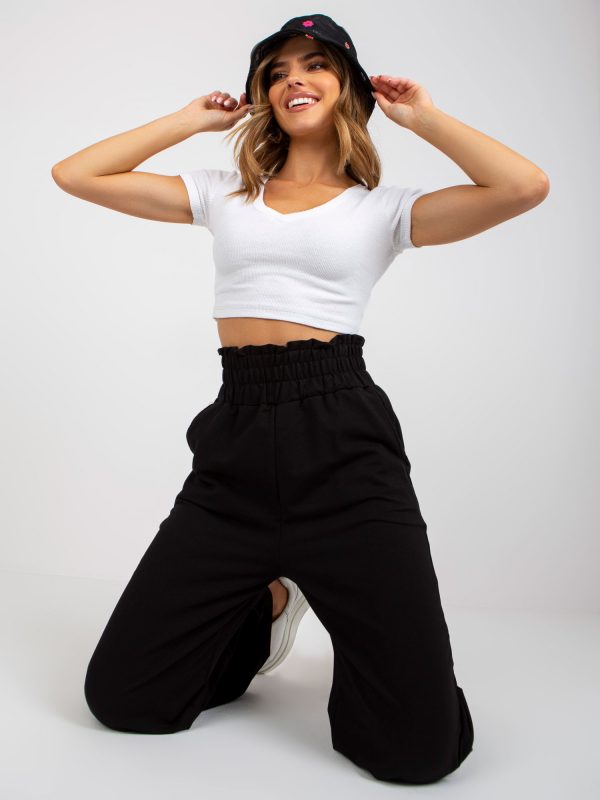 Black basic wide sweatpants with pockets