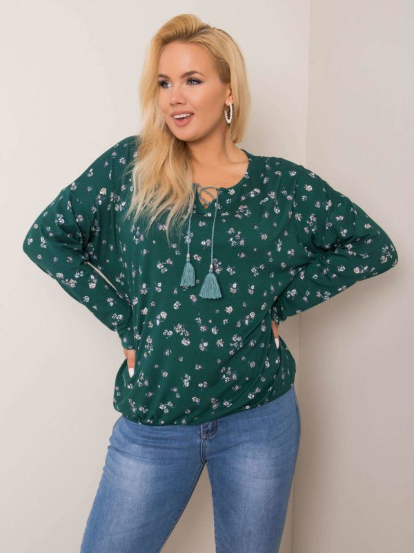 Dark green plus size blouse Flowee