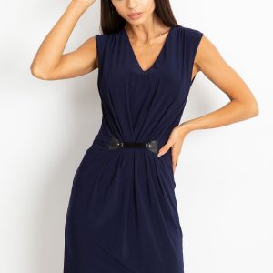 Navy blue dress with decorative draping