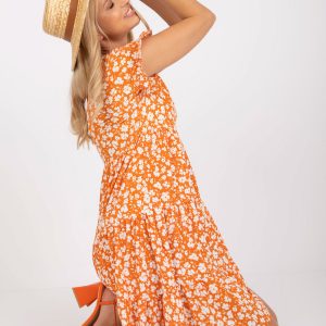 Orange summer dress with ruffle and print RUE PARIS