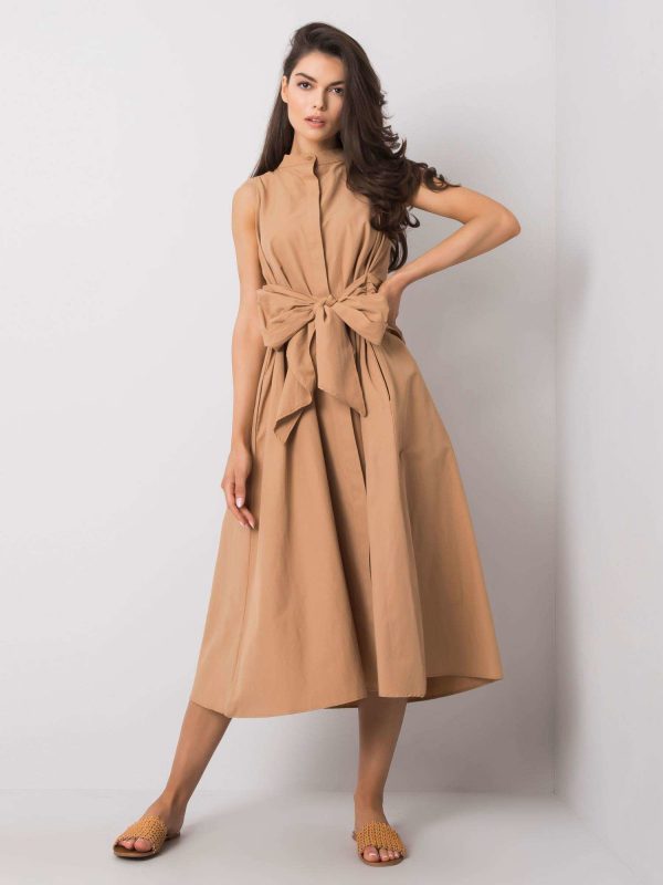 Light brown dress with tie Elina RUE PARIS