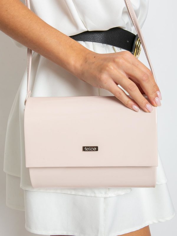 Light pink patent eco leather clutch bag