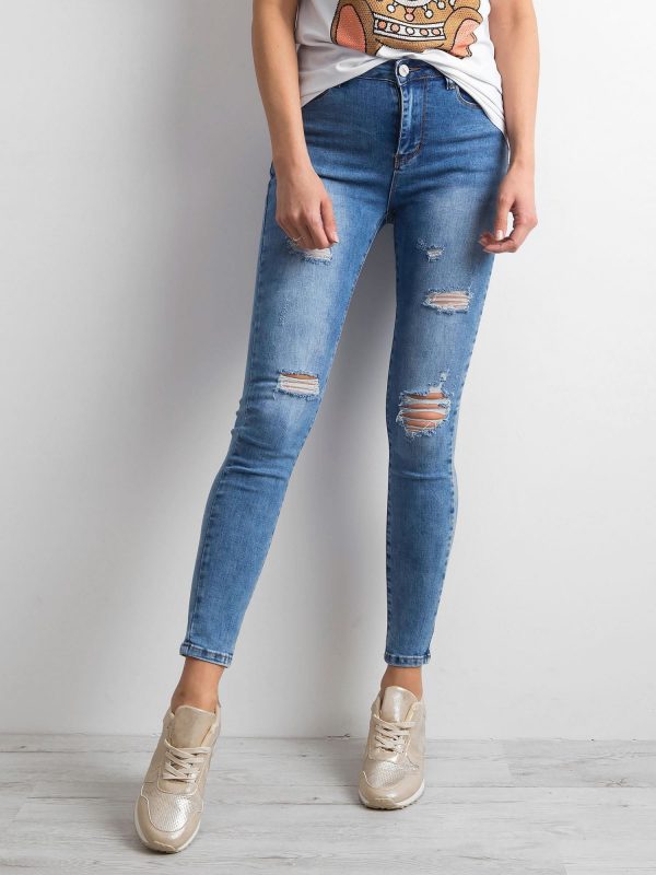 Women's jeans trashed blue