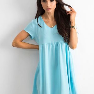 Blue Loose V-Neck Dress