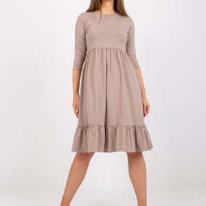 Dark beige cotton dress with flounce Surrey RUE PARIS