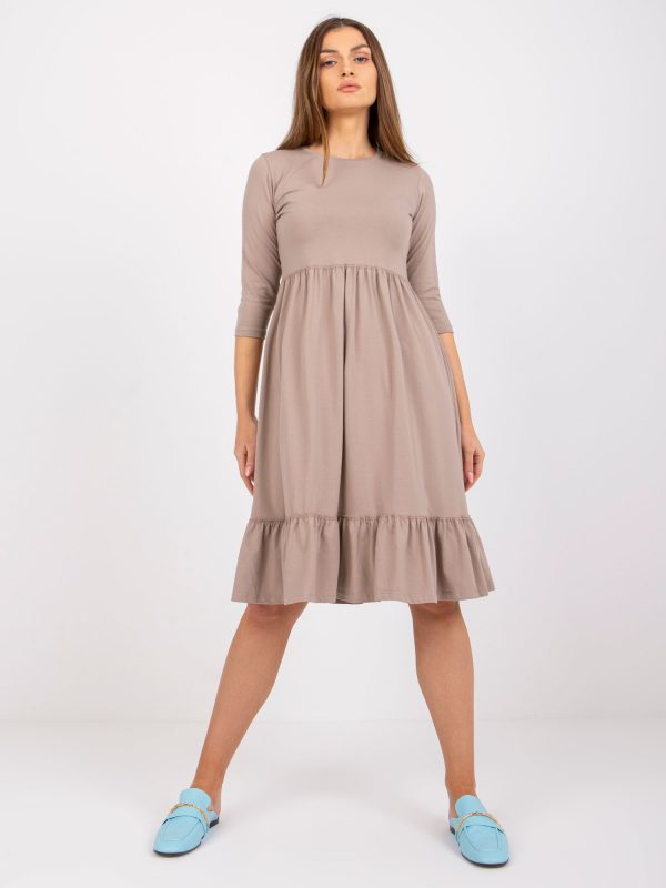 Dark beige cotton dress with flounce Surrey RUE PARIS