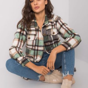 Green and beige long checked shirt Roze