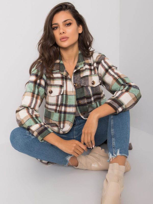 Green and beige long checked shirt Roze