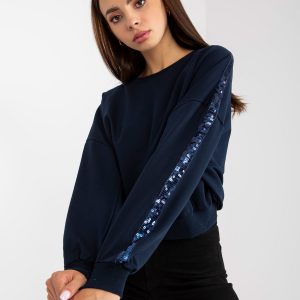 Navy blue hoodless sweatshirt with sequins RUE PARIS