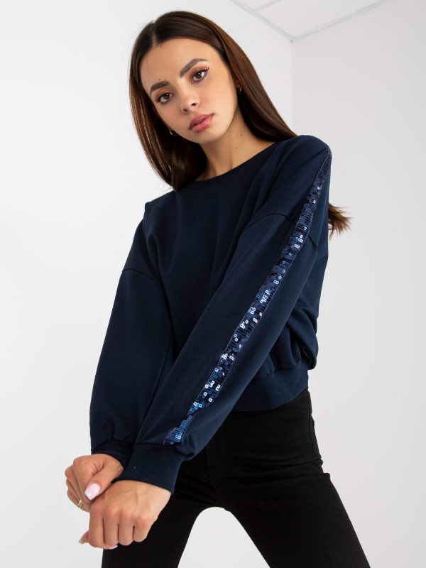 Navy blue hoodless sweatshirt with sequins RUE PARIS