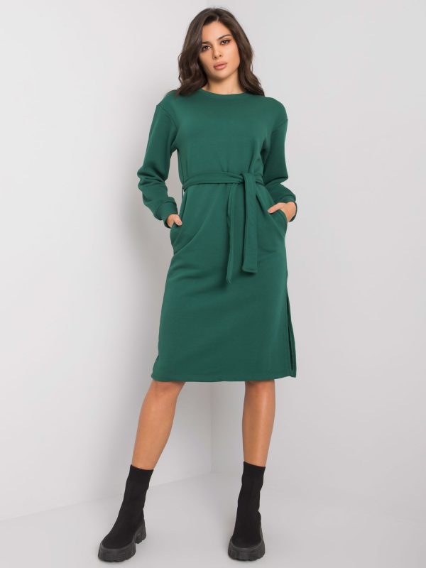 Dark green sweatshirt dress with belt Longview RUE PARIS