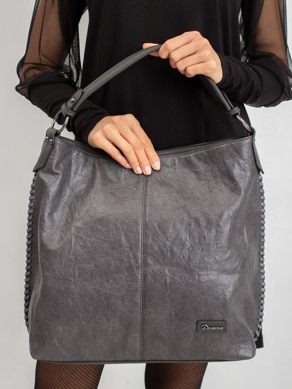 Dark gray handbag with braid