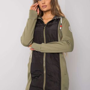 Khaki-dark grey hooded long coat sweatshirt