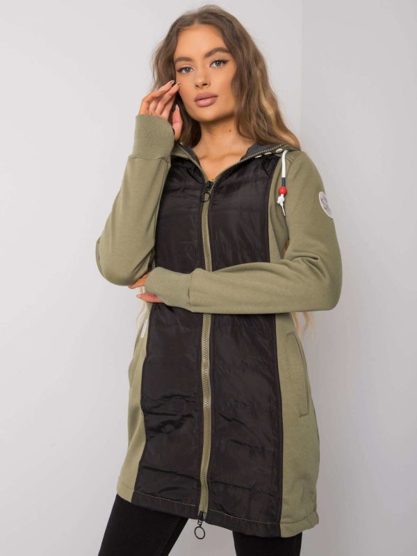 Khaki-dark grey hooded long coat sweatshirt