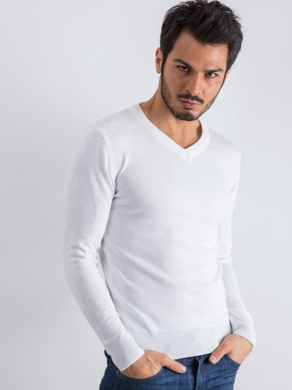 White V-neck men's sweater