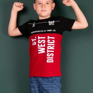 TOMMY LIFE Black and red t-shirt for boy