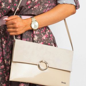 Beige clutch bag with embossed pattern