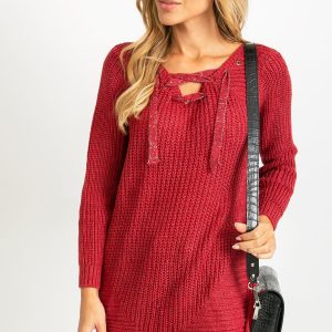 Burgundy sweater with lacing