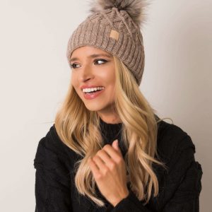 Dark beige hat with pompom RUE PARIS