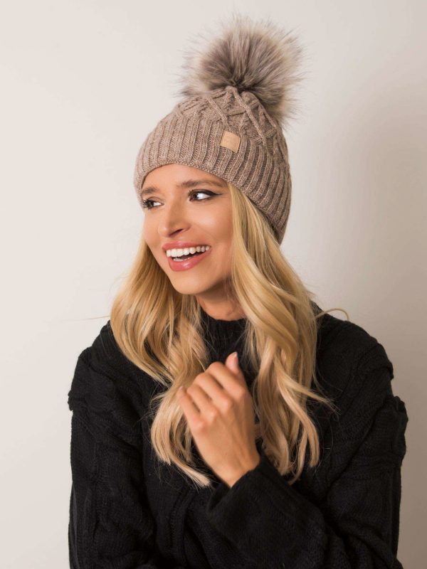 Dark beige hat with pompom RUE PARIS