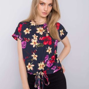 Navy blue blouse with flowers Tiffany FRESH MADE