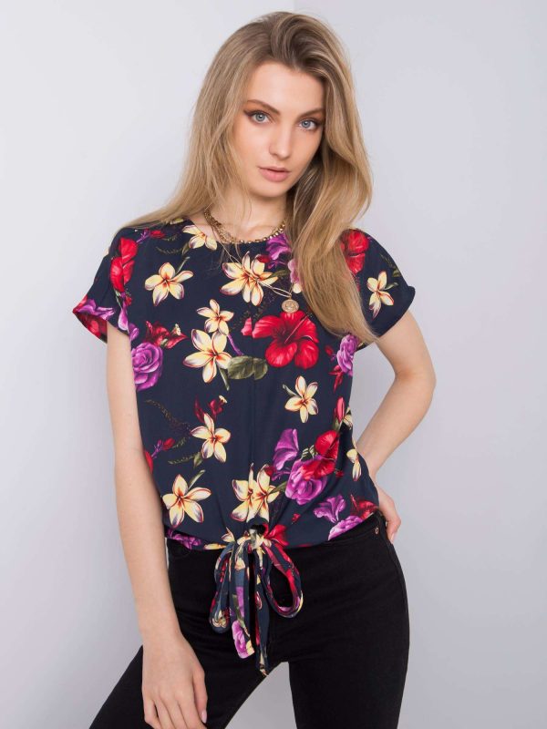 Navy blue blouse with flowers Tiffany FRESH MADE