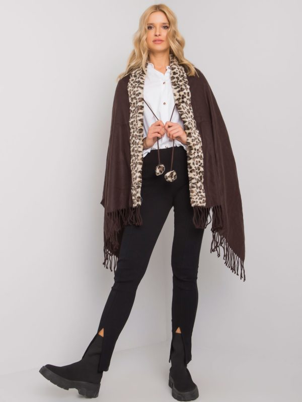 Brown-beige scarf with fur