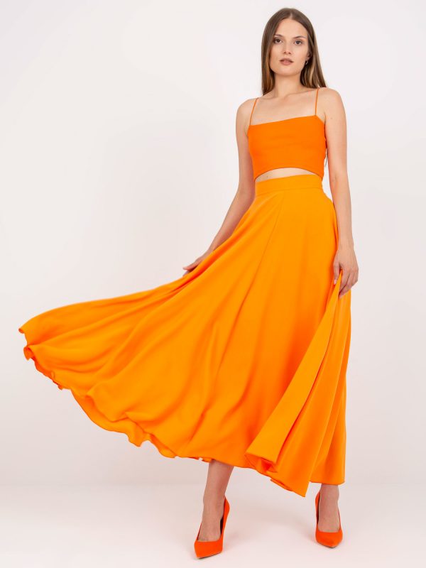 Orange maxi skirt flared with tie RUE PARIS