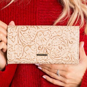 Beige large wallet with patterns