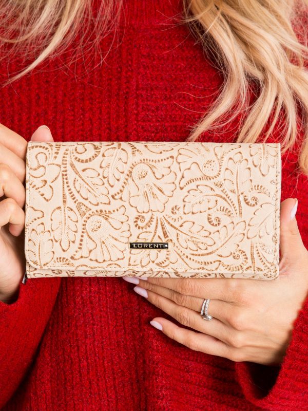 Beige large wallet with patterns