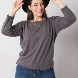 Dark Grey Melange Plus Size Cotton Blouse Sandy