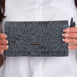 Grey Leather Wallet with Vegetable Motif