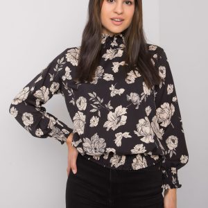 Black and beige blouse with flowers by Damika