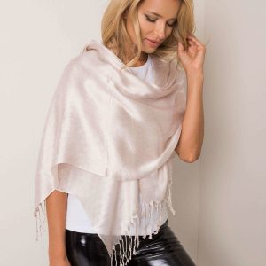 Light beige women's scarf with fringe