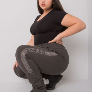 Dark khaki plus size sweatpants with Aelis applique