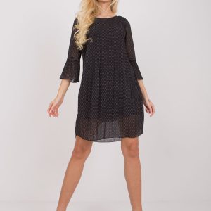 Black Pleated Dress with Tavua Prints