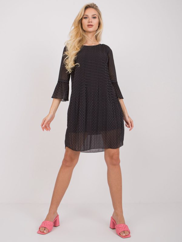 Black Pleated Dress with Tavua Prints