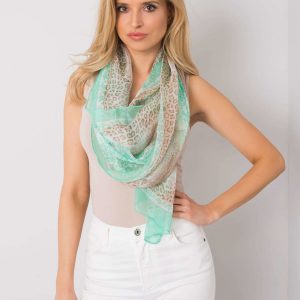 Green and beige scarf in animal patterns