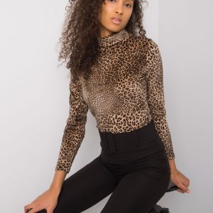 Beige and black velour blouse with turtleneck Jacintah