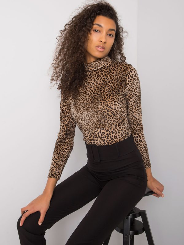 Beige and black velour blouse with turtleneck Jacintah