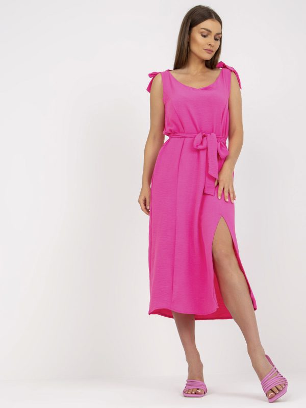 Pink casual midi dress with slit RUE PARIS